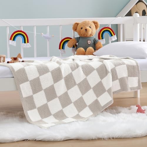 Soft Checkered Throw Blanket for Couch-Cozy Warm Knitted Blankets | Lightweight Fluffy Decor for Boys & Girls, Sofa, Chair, Bed, 30x40in,Taupe - color: Art Taupe, size: Small(30''x40'')