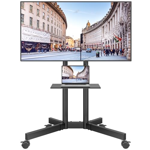 BONTEC Rolling TV Stand with Tilt, Mobile TV Cart for 32–85 Inch TVs, Black | Portable Stand with Laptop Shelf, Locking Wheels, Outdoor TV Stand for LED LCD Flat Curved, Holds 132 lbs, Max VESA 600x400mm - color: Black, size: 32–85 Inch