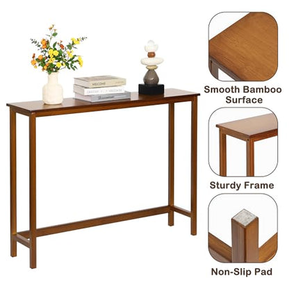 Bamboo Narrow Console Table, 39.4"(L) Wood Small Entryway Table, Accent Slim Hallway Tables, Thin Sofa Side Tables for Hallway, Living Room, Bedroom, Foyer, Walnut - color: Walnut