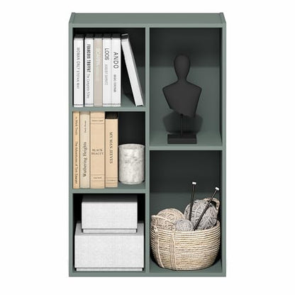 Furinno LUDER Book Shelf, 5-Cube Bookshelf, Reversible Bookcase, 9.4 x 19.5 x 31.5, Easy Assembly, for Living Room, Bedroom, Home Office, Sage Green - color: Sage Green, size: 5-Cube