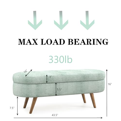 43.5" Ottoman with Storage, Storage Ottoman Bench with Safety Hinge, Foam End of Bed Bench, Upholstered Entryway Bench for Bedroom, Living Room & Window, Holds up to 330 lb, Cyan - color: Cyan+foam, size: 16"D x 43.5"W x 16"H