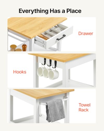 VEVOR Kitchen Island Cart with Single Door Cabinet, Mobile Carts with Drawer, Towel Rack, Hooks, Portable Table on Swivel Wheels, Small Coffee Islands Microwave Stand for Dining Room, 18x23 in, White - size: 17.72"D x 23.23"W x 35.83"H, style: Moveable 1