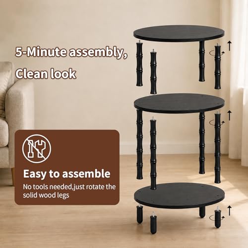 Side Table, 3-Tier Oval Accent Small End Table, Modern Oval Nightstand Accent Table for Small Space, Bedrooms, Living Room, Easy to Assemble, Black - color: Black, size: 15.7" x 11.6" x 24.4"