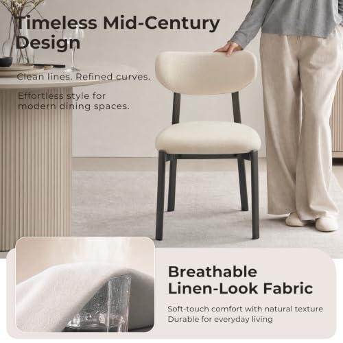 Dining Chairs Set of 2, Modern Upholstered Fabric Kitchen Chairs | Textured Fabric, Curved Back, Upholstered Seat, Metal Frame, Dining Room, Kitchen, Breakfast Nook, Restaurant, Beige - color: Beige, size: Set of 2