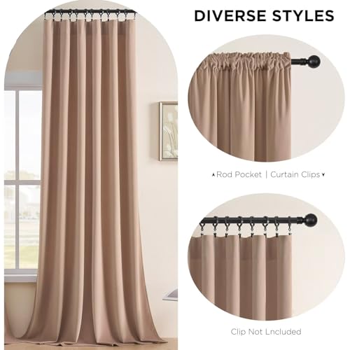 Joydeco Velvet Curtains Rose Beige Blackout Curtains Thermal Insulated 63 inches Long Window Curtains Super Soft Room Darkening Drapes for Bedroom Living Room Elegant Rod Pocket 2 Panels Rose Beige - color: Rod Pocket | Rose Beige, size: 52"W x 63"L (Pack