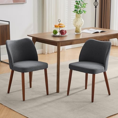 GarveeHome Wooden Dining Chair Set of 4 Upholstered Fabric Dining Chair | Modern Kitchen Chairs with Curved Backrest Leveling Feet for Dining Room, Living Room, , No tool assembly, No Wobble - color: Dark Grey