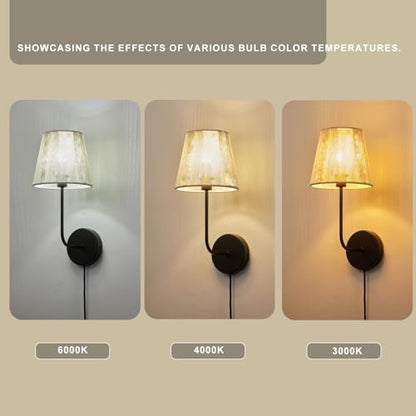 White Boho Wall Sconces Set of 2 | Plug-in Wall Light Black Finish with Natural Wicker Rattan Shade Hand Woven for Bedside, Living Room, Fireplace, Hallway - color: Black