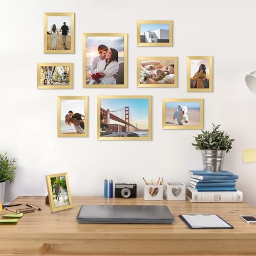 upsimples Picture Frames Set of 10, Including 8x10, 5x7, 4x6 Gold Frame | Multi Picture Frames Collage Wall Decor, Gallery Wall Frame Set, Gift For Christmas, Mothers' day, Wedding, Dorm, Living Room - color: Gold