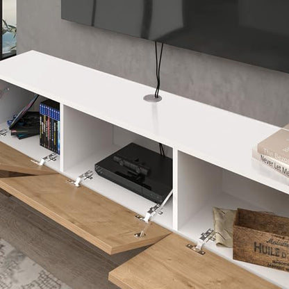 Atelier Mobili Oak TV Console, Wall Mounted TV Stand for Up to 75 Inch TV, Entertainment Center with Floating Shelf - color: Sapphire Oak & White
