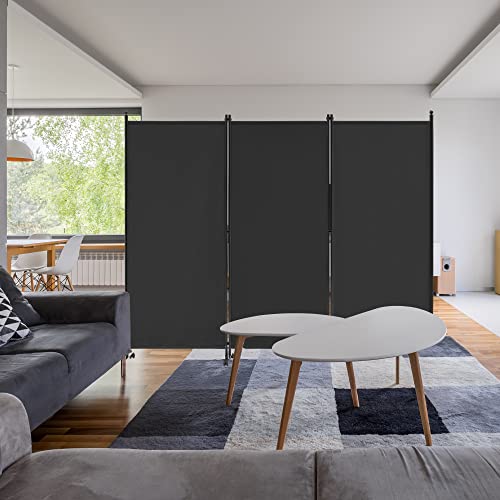 Spurgehom 3 Panel Rolling Room Divider, Folding Partition Privacy Screens | Freestanding Fabric Room Panel, Portable Folding Wall Divider for Office, Room, Restaurant, Hospital (Black) - color: Black, size: 3 Panel With Wheels