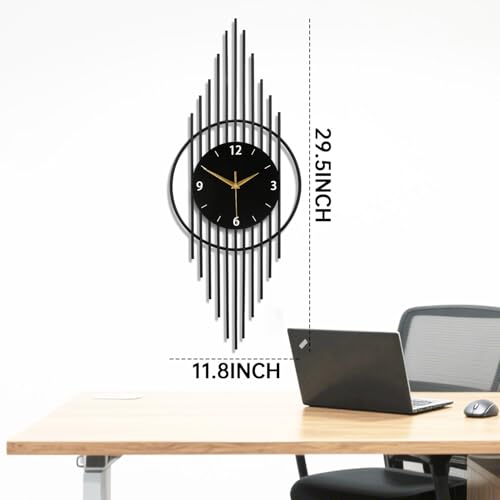 Wall Clock,Decorative Wall Clocks with Silent Quality Quartz Clock Battery Operated,Large Wall Clock for Living Room,Kitchen,Home,Bathroom,Bedroom Wall Decor,11.8x29.5inch,Black - color: 8001-black