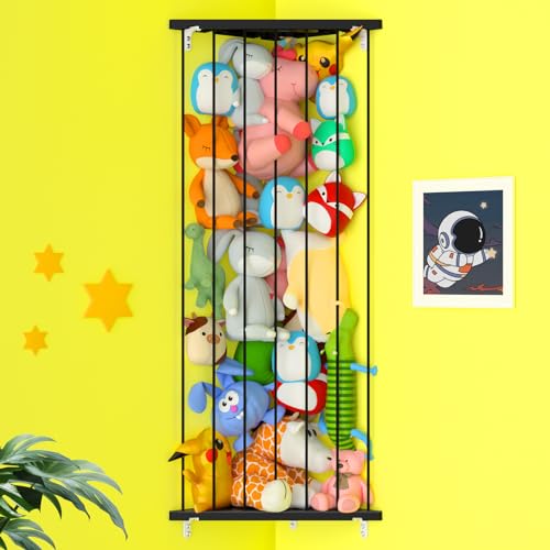 Stuffed Animal Storage Shelf Organizer(Patented) - Corner Stuffed Animal Holder Length Adjustable - Wall Plush Storage for Nursery Playroom Bedroom Kids Room (Space Black, Standard) - color: Space Black, size: Standard