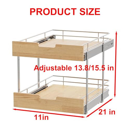 Sikarou Pull Out Cabinet Organizer,Heavy-Duty Slide Out Shelf, Wood and Wire Basket, Pull Out Drawer for for Kitchen Under Sink Space, Pantry, Bathroom, 2 Tie 11 * 21 in - size: 2-TIE 11*21 WM