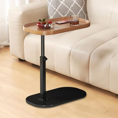 C Shaped Side Table Adjustable Height, 360° Swivel Couch End Table That Slide Under, Small C Shaped End Table for Sofa/Bed/Bathtub, Coffee TV Dinner Tray for Living Room, Bedroom, Bedside (Wood) - color: Wood
