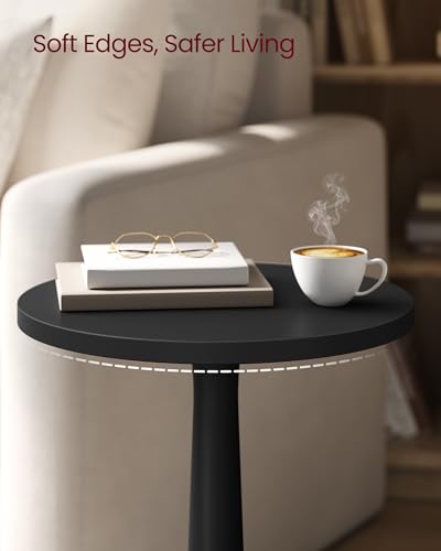 VASAGLE Round Side Table, Small Drink End Table, Solid Wood Leg | Accent Nightstand, Mid-Century Modern, for Living Room Bedroom, Ink Black, MARIEL Collection, ULET293BC01S - color: Ink Black, size: Round