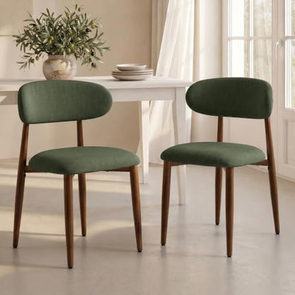 UVV Dining Chairs Set of 4, Metal Kitchen Chairs with Modern Fabric Upholstered for Dining Room, Green - color: Green Seat / Walnut-grain Metal Legs