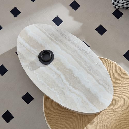 Beige Faux Marble Arch Coffee Table, Fiberglass Modern Accent Table for Living Room, Ready-to-Use Stylish Center Furniture with Durable Build,No Assembly Required(43.31'' Mars Pattern) - color: 43.31'' Mars Pattern