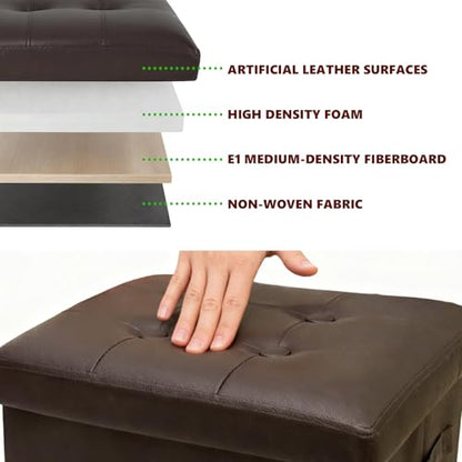 ALASDO Storage Ottoman Footrest Stool Small Ottoman with Storage Foldable Ottomans Foot Rest Footstool Bench for Living Room 17x13x13inches Brown - color: Brown