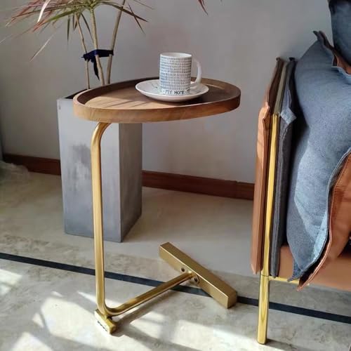Small Side End Table New C Table Narrow Round Bed Sofa Couch Coffee Dinner Table for Snack Drink TV Tray, Slim Gold Rustic End Table Modern Simplicity, Metal and Wood - 24 Inch (Wood) - color: Wood Color