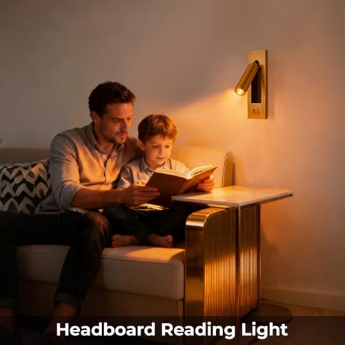 LED Wall Mounted Bedside Light, Adjustable Recessed Headboard Light with Switch, Wall Sconce for Reading, Hardwired Spotlight for Bedroom (Gold) - color: Wall light-Gold