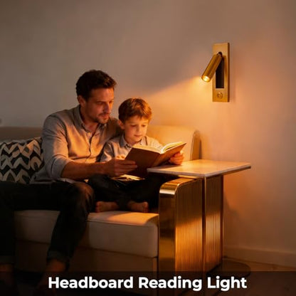 LED Wall Mounted Bedside Light, Adjustable Recessed Headboard Light with Switch, Wall Sconce for Reading, Hardwired Spotlight for Bedroom (Gold) - color: Wall light-Gold
