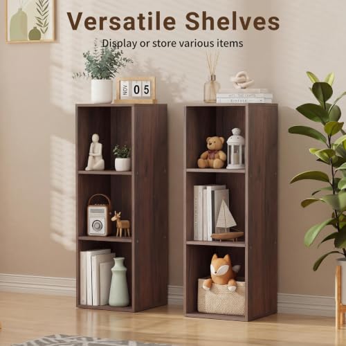 3 Cube Walnut Book Shelf, Tall Bookcase for Home Office Bedroom Living Room - color: Walnut, size: 3 Cube