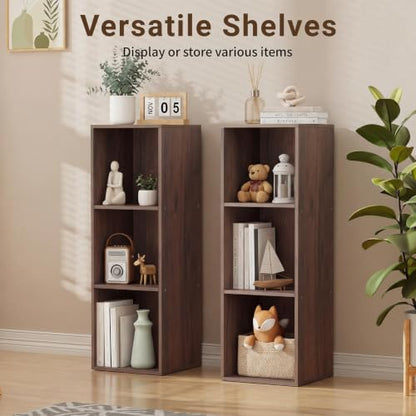 3 Cube Walnut Book Shelf, Tall Bookcase for Home Office Bedroom Living Room - color: Walnut, size: 3 Cube