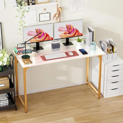 47 inch Computer Desk Modern Writing Desk, Simple Study Table, Industrial Office Desk, Sturdy Laptop Table for Home Office - color: Gold, size: 47 inch