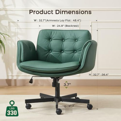 amseatec Criss Cross Office Chair, Swivel Makeup Vanity Chair with Wheels | Wide PU seat supports cross-legged, fidget-friendly sitting; 5-level armrests create pet space; wipe-clean finish eases care - color: Green
