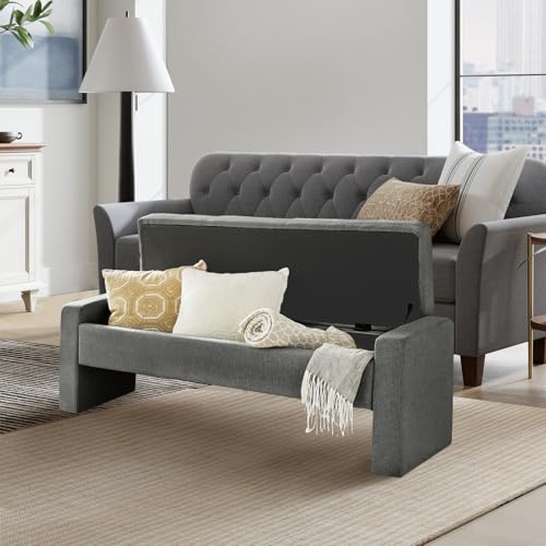 55" Modern Upholstered Storage Bench with Tufted Seat, Fabric Ottoman Bench for Bedroom, Entryway, or Living Room, Soft Close Hinge,Charcoal - color: Charcoal