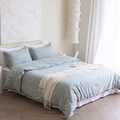 BISELINA French Linen Duvet Cover Set 2pcs with Hidden Zipper Closure Natural Flax Cotton Blend Solid Color Soft Breathable Luxury Farmhouse Bedding - Twin Size, Dusty Blue - color: Dusty Blue, size: Twin