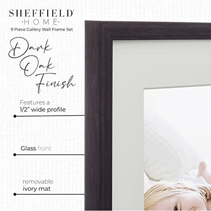 Sheffield Home 9 Piece Gallery Wall Frame Set, 12x12 Inch, Dark Oak - color: Dark Oak, size: 12x12 Inch