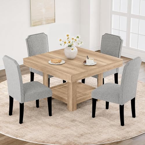 GarveeHome Square Dining Room Table for 4-6 People, Heavy Duty 350Lbs Kitchen Table with 2-Tier Storage, Waterproof Wooden Dinner Table with Sturdy Triangle Legs, Rustic Pear. - color: New Brown