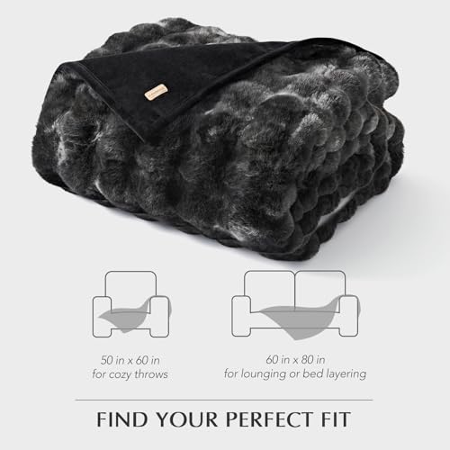 Faux Rabbit Fur Bubble Throw Blanket, 50"x60", Marble Black | Ultra Soft, Luxury Faux Rabbit Fur Throw, Thick Warm Bubble Blanket, Cozy Fluffy Reversible, for Bed, Couch, Chair, Sofa - color: Black Marble, size: 50"x60"