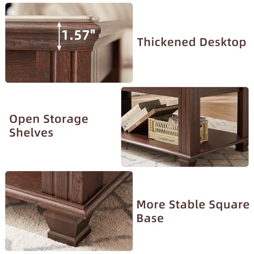 Farmhouse Coffee Table Set of 3, Walnut | Rustic Wood 3 Piece Coffee and End Table Sets with Open Shelf for Living Room - color: Walnut