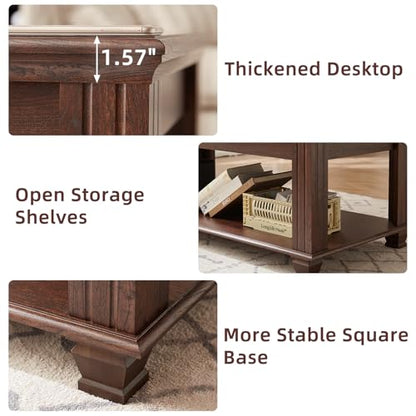 Farmhouse Coffee Table Set of 3, Walnut | Rustic Wood 3 Piece Coffee and End Table Sets with Open Shelf for Living Room - color: Walnut