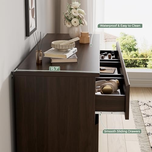 Jocoevol Modern Brown 7 Drawer Dresser for Bedroom, Simply Chest of Drawers, Wood Storage Dresser with Deep Drawers for Living Room Hallway Entryway, Brown - color: Brown