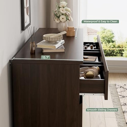 Jocoevol Modern Brown 7 Drawer Dresser for Bedroom, Simply Chest of Drawers, Wood Storage Dresser with Deep Drawers for Living Room Hallway Entryway, Brown - color: Brown