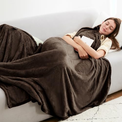 Hansleep Throw XL Brown Fleece Blanket, Soft Flannel Bed Blanket | Fuzzy Cozy Blanket 50x70 Inches, Multi-use for Bed, Sofa, Couch, Travel, Camping, All Season Warm Lightweight Cover - color: Brown, size: Throw XL (50x70 Inches)