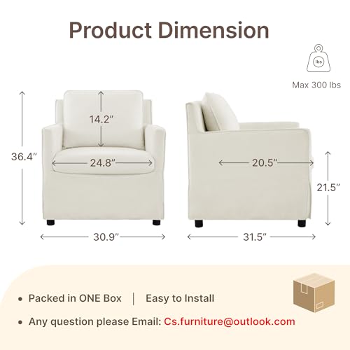 KISLOT, Upholstered Barrel Accent Chair, Cream White | Modern Single Sofa, Living Room, Bedroom, Reading Spaces, Office