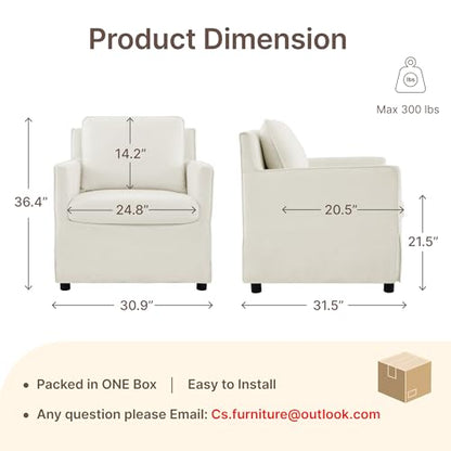 KISLOT, Upholstered Barrel Accent Chair, Cream White | Modern Single Sofa, Living Room, Bedroom, Reading Spaces, Office