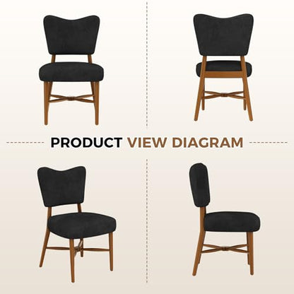 Mid Century Dining Chairs Set of 4, Linen Seat, Wood Legs, Black | Farmhouse, Upholstered Padded Cushion, Solid Wood Cross-Brace, Easy 15-Min Assembly, Kitchen Dining Room - color: Black, size: Set of 4