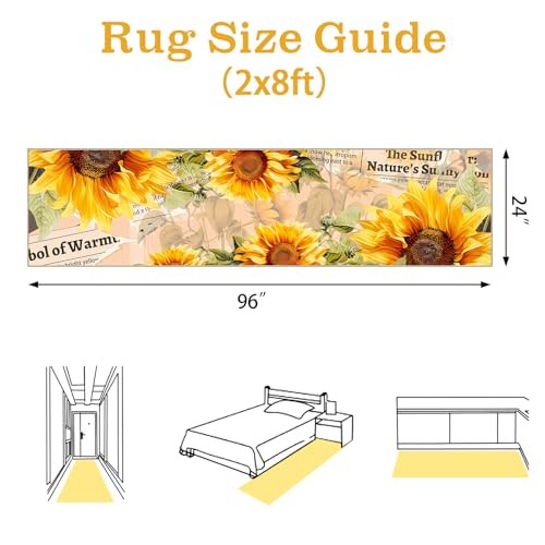 AooHHooA Sunflower Runner Rug 2x8, Non-Slip Washable Yellow Rug for Hallway | Modern Rustic Low Pile Sunflower Runner Rug with Non-Slip Backing, Long Rug for Hallway Kitchen Entryway Laundry - color: Sunflower-2, size: 2' x 8' (Runner)