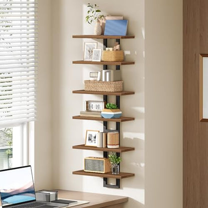 HOOBRO Floating Shelves, 15 Inch Wall Shelf Set of 3, Wall Mounted Storage Shelves 2-Tier, Hanging Bathroom Shelves, for Living Room, Bedroom, Bathroom, Kitchen, Walnut and Black BH32BJP301 - color: Walnut + Black