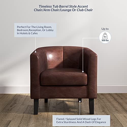 BELLEZE Accent Barrel Chair, Club Tub Sofa Corner Chair with Flared Legs and Cozy Soft Padding for Living Room Bedroom Waiting Room - Caramel