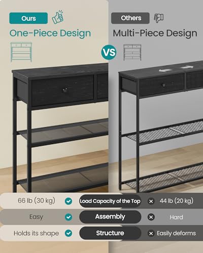 SONGMICS Console Table, Narrow Sofa Table with 2 Mesh Shelves | For Entryway, Living Room, 3 Fabric Drawers, Ebony Black, BELLAH Collection ULGS098B201 - color: Ebony Black, size: 11.8"D x 38.9"W x 31"H (3 Drawers)