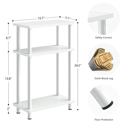 Apicizon Small Narrow Side Table, 3-Tier Skinny End Table, White | Sofa Side Table, Slim End Table, Wood Storage Shelf, Slim Nightstand Bedside Table for Narrow Spaces, Living Room, Bedroom - color: White, style: Narrow Side Table