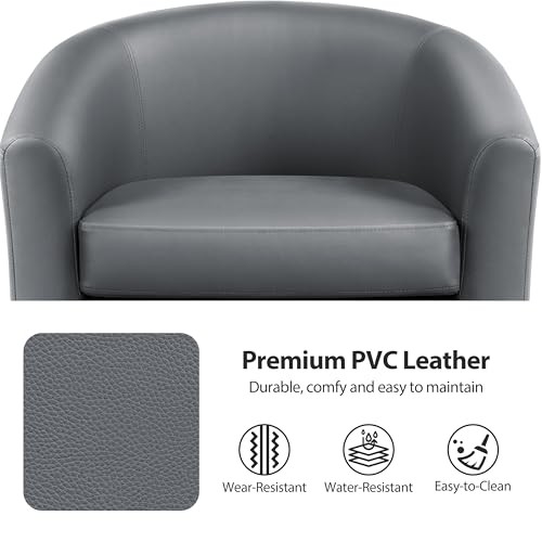Yaheetech Accent Chairs Set of 2, Faux Leather Barrel Armchairs Gray | Water-resistant Faux Leather Chairs with High-density Foam and Solid Wood Legs for Living Room, Waiting Room, Small Space - color: Gray(faux Leather), style: without Ottoman
