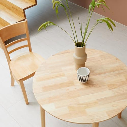 Aslan 35.4" Round Wooden Dining Table/Mid Century Modern Malaysian Oak Kitchen Table (Natural-Oak)