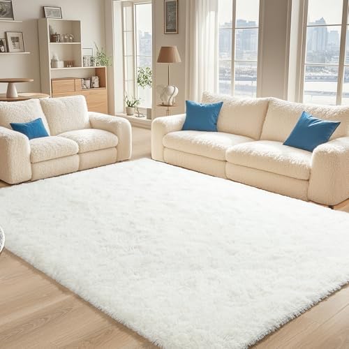 BENRON Cream White Fluffy Rugs for Living Room Bedroom 4x6, Washable | Modern Plush Rug for Kids Children Girls Room Decor, Area Rug for Nursery Kitchen Dining Table, Non Slip Indoor Floor Carpets - color: Cream White, size: 4' x 6' (Rectangular)